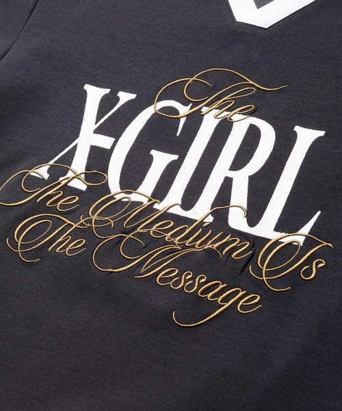 X-girl（エックスガール）の「MIXED FONT LOGO GAME SHIRT（スウェット・レディース・アッシュ/ネイビー/ブラック・S/M）」の13枚目の写真