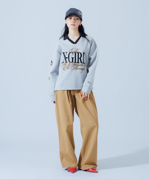 X-girl（エックスガール）の「MIXED FONT LOGO GAME SHIRT（スウェット・レディース・アッシュ/ネイビー/ブラック・S/M）」の19枚目の写真
