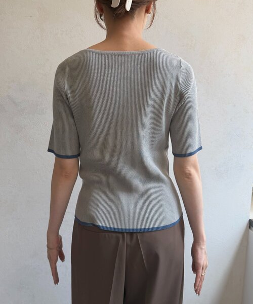 Thevon(ゼボン)の「アシメスクエアネック5分袖リブニット(ニット/セーター・レディース・ブラック/アイボリー/オレンジ/グレー・FREE)」の16枚目の写真