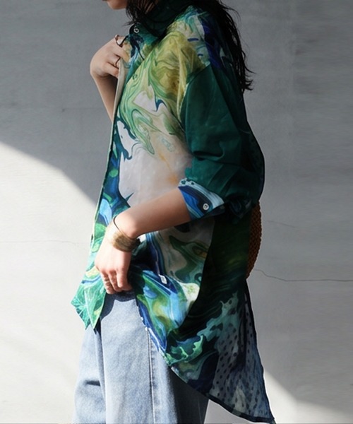 antiqua(アンティカ)の「アート柄 シアー ブラウス(シャツ/ブラウス・レディース・グリーン系その他・ONESIZE)」の5枚目の写真