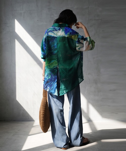 antiqua(アンティカ)の「アート柄 シアー ブラウス(シャツ/ブラウス・レディース・グリーン系その他・ONESIZE)」の6枚目の写真