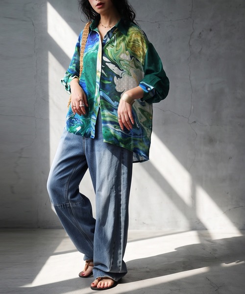 antiqua(アンティカ)の「アート柄 シアー ブラウス(シャツ/ブラウス・レディース・グリーン系その他・ONESIZE)」の7枚目の写真