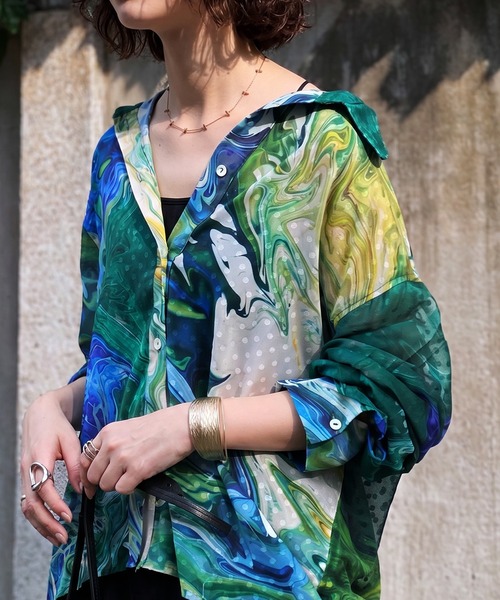 antiqua(アンティカ)の「アート柄 シアー ブラウス(シャツ/ブラウス・レディース・グリーン系その他・ONESIZE)」の14枚目の写真