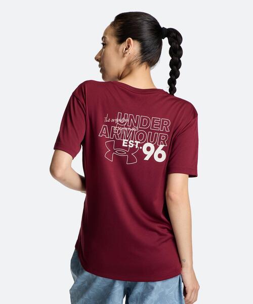 UNDER ARMOUR(アンダーアーマー)の「UAテック グラフィック ボックス ショートスリーブ Tシャツ(トレーニング/レディース)(Tシャツ/カットソー・レディース・レッド系・L/M/XL/S)」の1枚目の写真