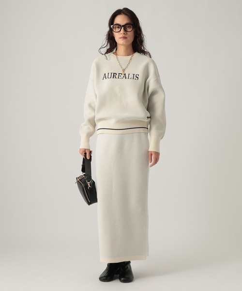 Elura(エルーラ)の「モールニットスカート/1085547(スカート・レディース・グレイッシュベージュ/オフホワイト/ネイビー・MEDIUM/SMALL)」の4枚目の写真