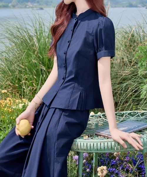 FAVORITO（ファヴォリート）の「パフスリーブトップスワイドパンツセットアップ（セットアップ・レディース・ブルー・S/L/M）」の2枚目の写真