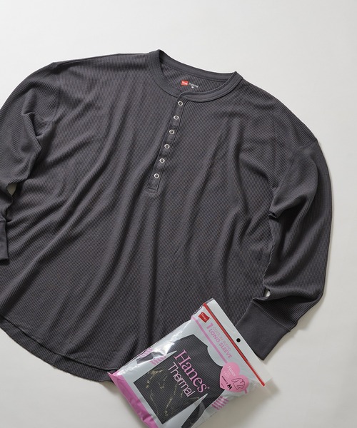 HANES(ヘインズ)の「【Hanes】Thermal for HER ヘンリーネックTシャツ HW4-E102(Tシャツ/カットソー・レディース・ネイビー/グレー/レッド/ホワイト・M)」の2枚目の写真