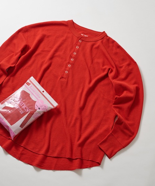 HANES(ヘインズ)の「【Hanes】Thermal for HER ヘンリーネックTシャツ HW4-E102(Tシャツ/カットソー・レディース・ネイビー/グレー/レッド/ホワイト・M)」の4枚目の写真