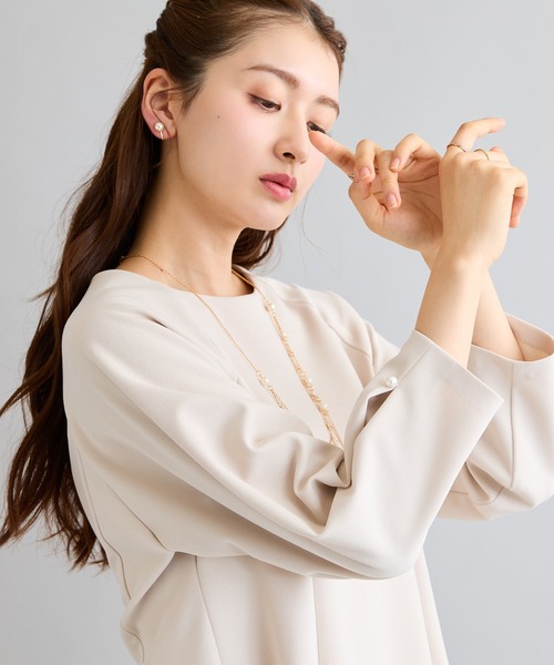 Rose Tiara（ローズティアラ）の「【接触冷感/UVカット/防シワ】タックペプラムカットソー（Tシャツ/カットソー・レディース・ピンク/ベージュ/ブラック・38/42/46）」の10枚目の写真