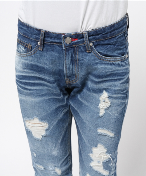 GUILD PRIME（ギルドプライム）の「【GUILD PRIME】WOMENS ダメージデニム（デニムパンツ・レディース・インディゴブルー・36/34）」の3枚目の写真