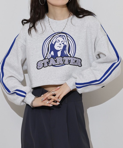 STARTER BLACK LABEL(スターターブラックレーベル)の「STARTER LADYS スウェットショート丈プリントクルー 裏起毛(スウェット・レディース・ホワイト/ブラック/チャコール/ホワイト系その他2/グレー系その他2/ブラック系その他2・FREE)」の2枚目の写真