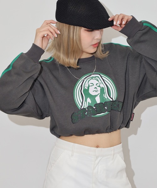 STARTER BLACK LABEL(スターターブラックレーベル)の「STARTER LADYS スウェットショート丈プリントクルー 裏起毛(スウェット・レディース・ホワイト/ブラック/チャコール/ホワイト系その他2/グレー系その他2/ブラック系その他2・FREE)」の6枚目の写真