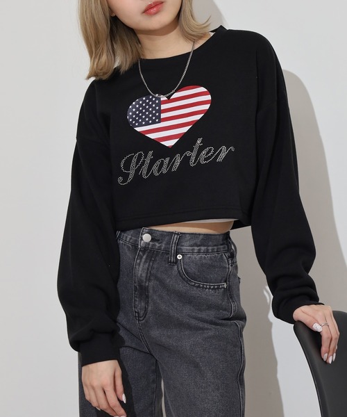 STARTER BLACK LABEL(スターターブラックレーベル)の「STARTER LADYS スウェットショート丈プリントクルー 裏起毛(スウェット・レディース・ホワイト/ブラック/チャコール/ホワイト系その他2/グレー系その他2/ブラック系その他2・FREE)」の3枚目の写真