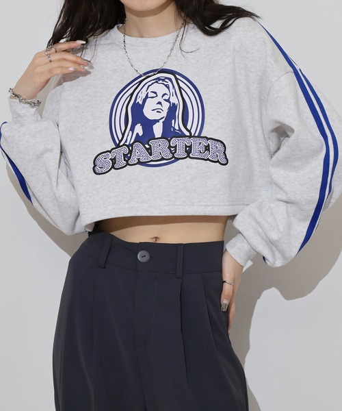 STARTER BLACK LABEL(スターターブラックレーベル)の「STARTER LADYS スウェットショート丈プリントクルー 裏起毛(スウェット・レディース・ホワイト/ブラック/チャコール/ホワイト系その他2/グレー系その他2/ブラック系その他2・FREE)」の9枚目の写真