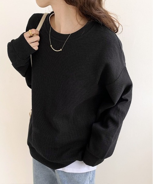 BACKYARD FAMILY(バックヤードファミリー)の「ワッフルカットソー トップス(Tシャツ/カットソー・レディース・グレー/オフホワイト/ブラック・XL/L)」の3枚目の写真