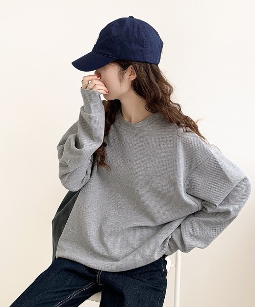 BACKYARD FAMILY(バックヤードファミリー)の「ワッフルカットソー トップス(Tシャツ/カットソー・レディース・グレー/オフホワイト/ブラック・XL/L)」の4枚目の写真