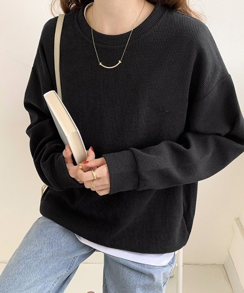 BACKYARD FAMILY(バックヤードファミリー)の「ワッフルカットソー トップス(Tシャツ/カットソー・レディース・グレー/オフホワイト/ブラック・XL/L)」の8枚目の写真