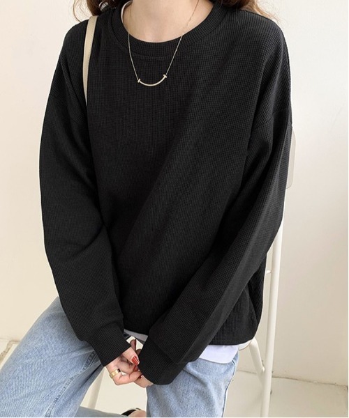 BACKYARD FAMILY(バックヤードファミリー)の「ワッフルカットソー トップス(Tシャツ/カットソー・レディース・グレー/オフホワイト/ブラック・XL/L)」の9枚目の写真