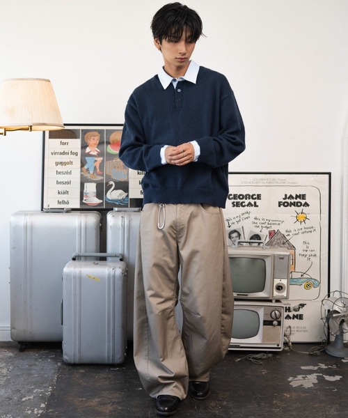WEGO(ウィゴー)の「WEGO/【26年秋冬新作】シャツレイヤードニットプルオーバー(ニット/セーター・メンズ・ネイビー/ブラウン/杢グレー/ブラック・MEDIUM/LARGE)」の5枚目の写真