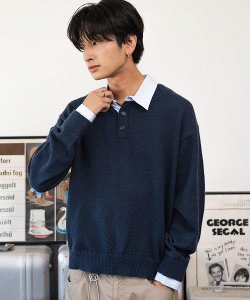 WEGO(ウィゴー)の「WEGO/【26年秋冬新作】シャツレイヤードニットプルオーバー(ニット/セーター・メンズ・ネイビー/ブラウン/杢グレー/ブラック・MEDIUM/LARGE)」の12枚目の写真