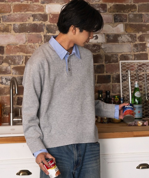 WEGO(ウィゴー)の「WEGO/【26年秋冬新作】シャツレイヤードニットプルオーバー(ニット/セーター・メンズ・ネイビー/ブラウン/杢グレー/ブラック・MEDIUM/LARGE)」の22枚目の写真