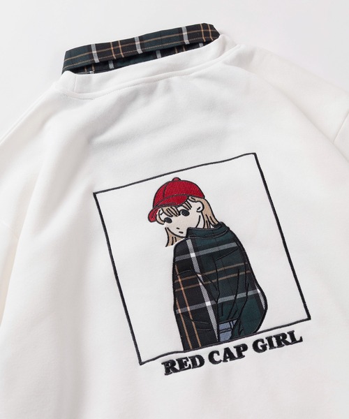 Red Cap Girl(レッドキャプガール)の「【70】【RCG/レッドキャップガール】フェイクレイヤードスウェット/トレーナー/ドッキング/シャツ衿付/重ね着風/刺繍/裏起毛/ユニセックス/レディース/メンズ(スウェット・メンズ・グレー/ホワイト/ブラック・M/L/XL)」の1枚目の写真