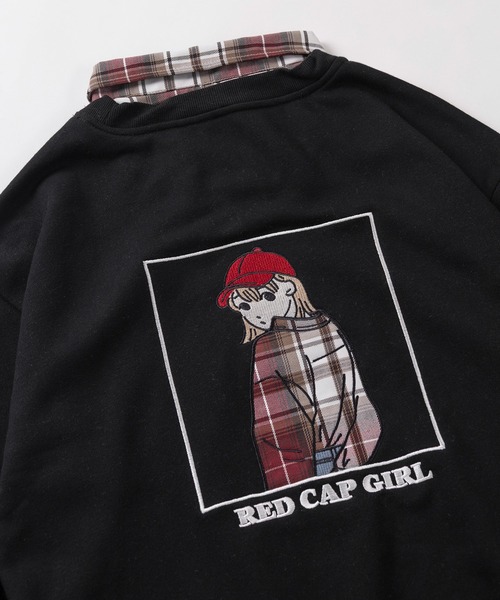 Red Cap Girl(レッドキャプガール)の「【70】【RCG/レッドキャップガール】フェイクレイヤードスウェット/トレーナー/ドッキング/シャツ衿付/重ね着風/刺繍/裏起毛/ユニセックス/レディース/メンズ(スウェット・メンズ・グレー/ホワイト/ブラック・M/L/XL)」の2枚目の写真