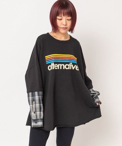 RNA（アールエヌエー）の「M2765 ネルコンビBIGプルオーバー（Tシャツ/カットソー・レディース・ブラック/杢グレー/パープル・MEDIUM）」の5枚目の写真