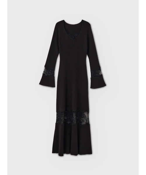 EIMY ISTOIRE(エイミーイストワール)の「LACE TRIM KNIT DRESS(ワンピース・レディース・ピンクベージュ/ブラック・FREE)」の2枚目の写真