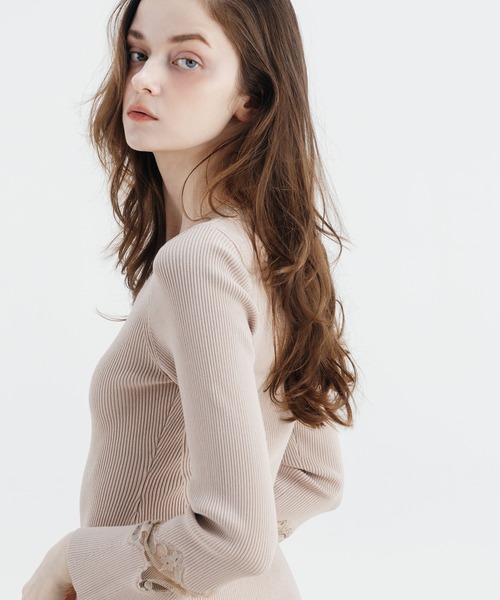 EIMY ISTOIRE(エイミーイストワール)の「LACE TRIM KNIT DRESS(ワンピース・レディース・ピンクベージュ/ブラック・FREE)」の8枚目の写真