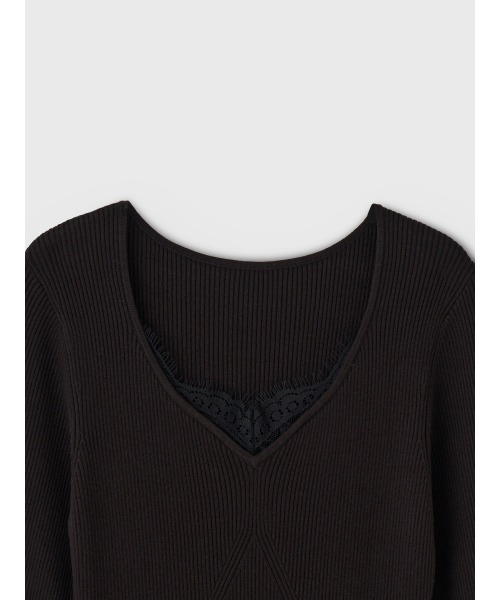 EIMY ISTOIRE(エイミーイストワール)の「LACE TRIM KNIT DRESS(ワンピース・レディース・ピンクベージュ/ブラック・FREE)」の14枚目の写真