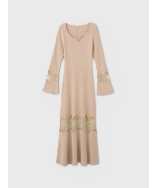 EIMY ISTOIRE(エイミーイストワール)の「LACE TRIM KNIT DRESS(ワンピース・レディース・ピンクベージュ/ブラック・FREE)」の11枚目の写真
