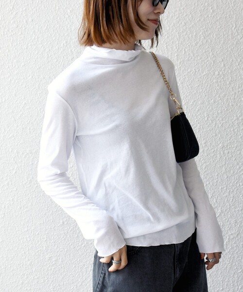 SHIPS any（シップス エニィ）の「〈手洗い可能〉コットン ハイネック プルオーバー（Tシャツ/カットソー・レディース・オフホワイト/ブラック/チャコールグレー・ONE SIZE）」の18枚目の写真
