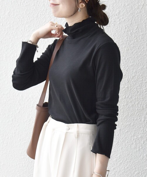 SHIPS any（シップス エニィ）の「〈手洗い可能〉コットン ハイネック プルオーバー（Tシャツ/カットソー・レディース・オフホワイト/ブラック/チャコールグレー・ONE SIZE）」の9枚目の写真