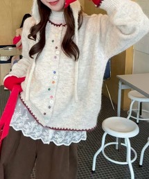 カラフルボタン ニットカーディガン