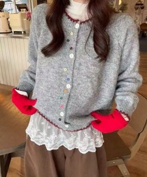 カラフルボタン ニットカーディガン