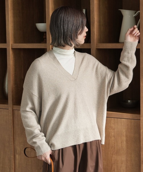 reca(レカ)の「深Vネックミックスニット(ニット/セーター・レディース・トップグレー/ブラウン/チャコールグレー/ベージュ・FREE)」の4枚目の写真