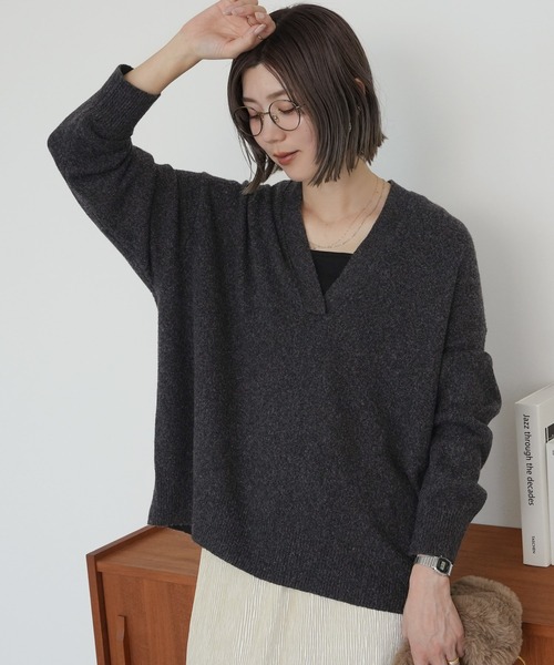 reca(レカ)の「深Vネックミックスニット(ニット/セーター・レディース・トップグレー/ブラウン/チャコールグレー/ベージュ・FREE)」の15枚目の写真