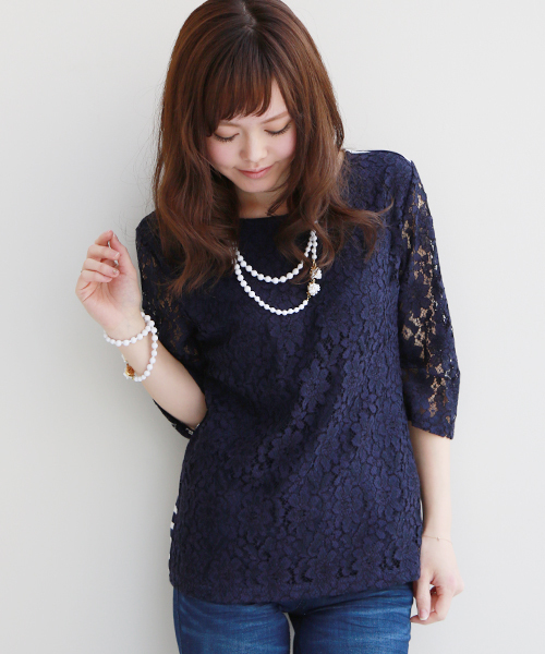 REAL CUBE(リアルキューブ)の「REAL CUBE 前後リバーシブルレーシーボーダーカットソー(Tシャツ/カットソー・レディース・オフホワイト/ブラック/ネイビー・38/40)」の3枚目の写真