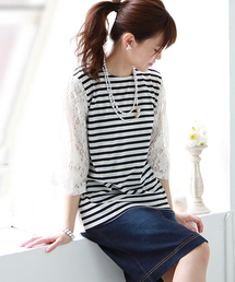 REAL CUBE | REAL CUBE 前後リバーシブルレーシーボーダーカットソー(Tシャツ/カットソー)