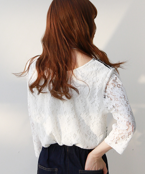 REAL CUBE(リアルキューブ)の「REAL CUBE 前後リバーシブルレーシーボーダーカットソー(Tシャツ/カットソー・レディース・オフホワイト/ブラック/ネイビー・38/40)」の9枚目の写真