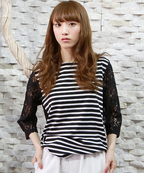 REAL CUBE(リアルキューブ)の「REAL CUBE 前後リバーシブルレーシーボーダーカットソー(Tシャツ/カットソー・レディース・オフホワイト/ブラック/ネイビー・38/40)」の11枚目の写真