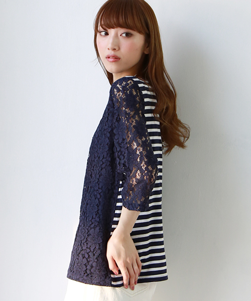 REAL CUBE(リアルキューブ)の「REAL CUBE 前後リバーシブルレーシーボーダーカットソー(Tシャツ/カットソー・レディース・オフホワイト/ブラック/ネイビー・38/40)」の10枚目の写真