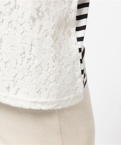 REAL CUBE(リアルキューブ)の「REAL CUBE 前後リバーシブルレーシーボーダーカットソー(Tシャツ/カットソー・レディース・オフホワイト/ブラック/ネイビー・38/40)」の6枚目の写真