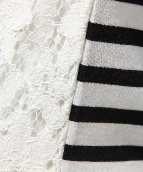 REAL CUBE(リアルキューブ)の「REAL CUBE 前後リバーシブルレーシーボーダーカットソー(Tシャツ/カットソー・レディース・オフホワイト/ブラック/ネイビー・38/40)」の4枚目の写真