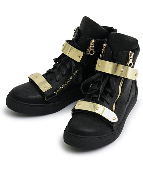 NOMENCLAT（ノーメンクラート）の「ベルクロハイカットスニーカー(プレート/クリスタル)（スニーカー・メンズ・ブラック×ゴールド/ブラック×ブラック・L/S/M）」の10枚目の写真