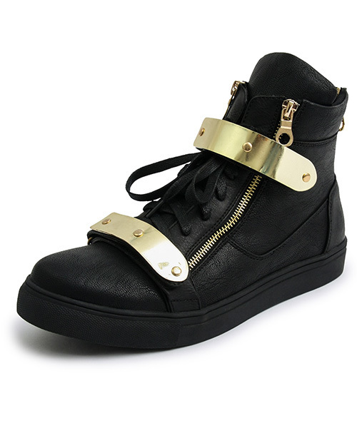 NOMENCLAT（ノーメンクラート）の「ベルクロハイカットスニーカー(プレート/クリスタル)（スニーカー・メンズ・ブラック×ゴールド/ブラック×ブラック・L/S/M）」の9枚目の写真