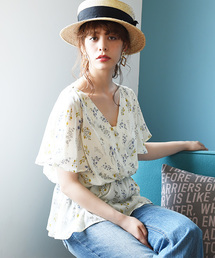 花柄カシュクールシフォントップス