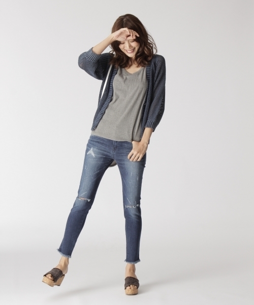 BAYFLOW（ベイフロー）の「BAYFLOW／ダメージスキニーデニム　17AW（デニムパンツ・レディース・インディゴブルー/ブラック/サックスブルー・23inch/24inch/25inch/26inch/27inch）」の3枚目の写真