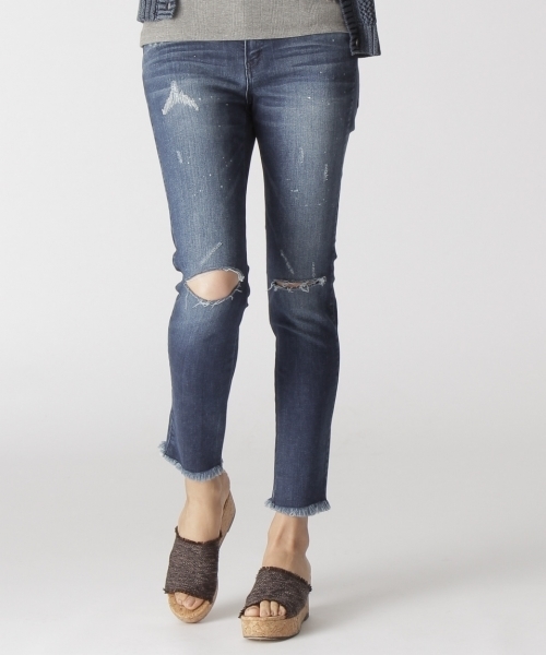 BAYFLOW（ベイフロー）の「BAYFLOW／ダメージスキニーデニム　17AW（デニムパンツ・レディース・インディゴブルー/ブラック/サックスブルー・23inch/24inch/25inch/26inch/27inch）」の4枚目の写真